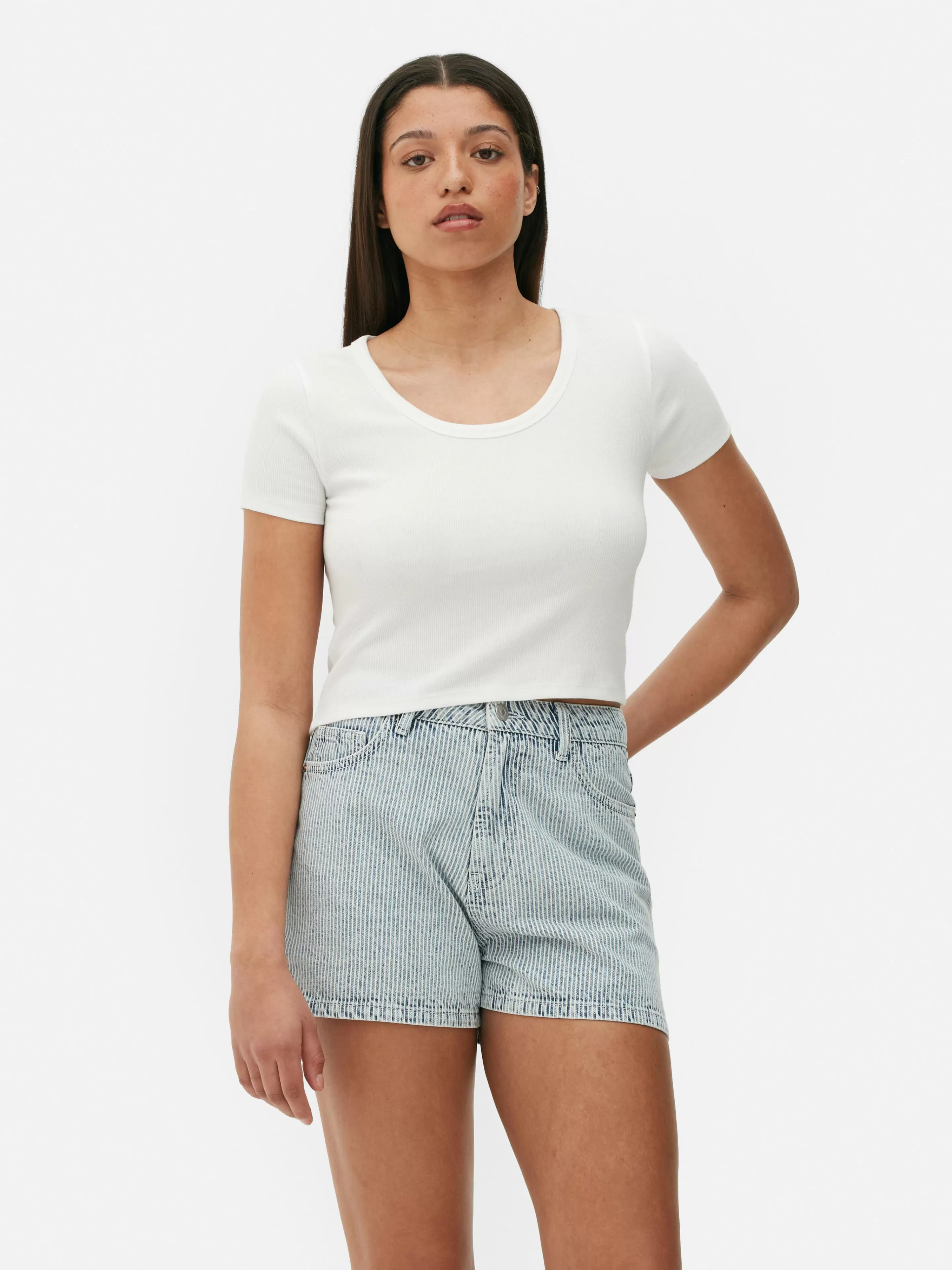 Tops E T-Shirts*Primark Top Curto Canelado Branco