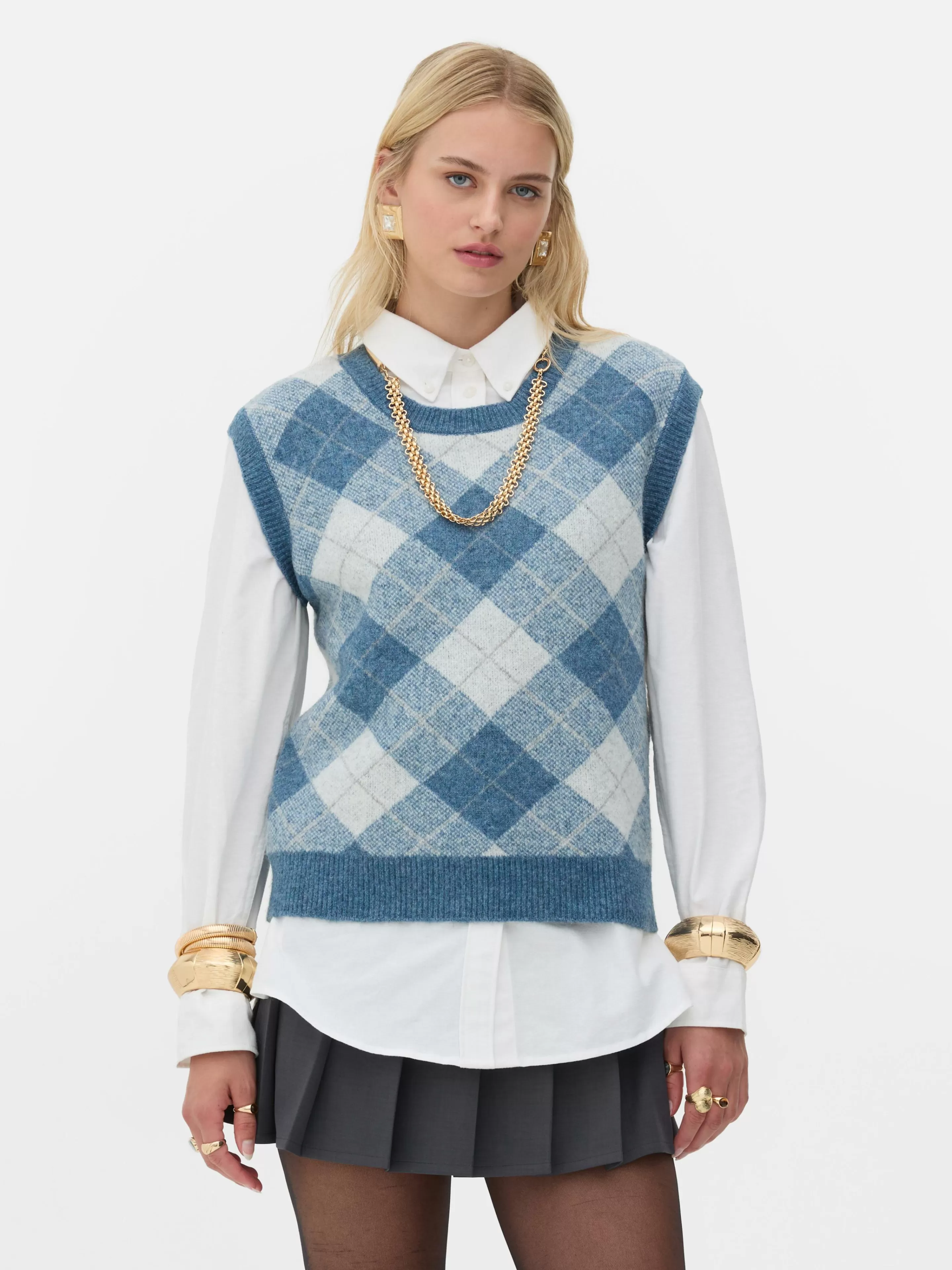 Agasalhos Inverno | Camisolas E Casacos De Malha*Primark Top S/ Mangas Conj. Coord Malha Argyle Rita Ora Azul
