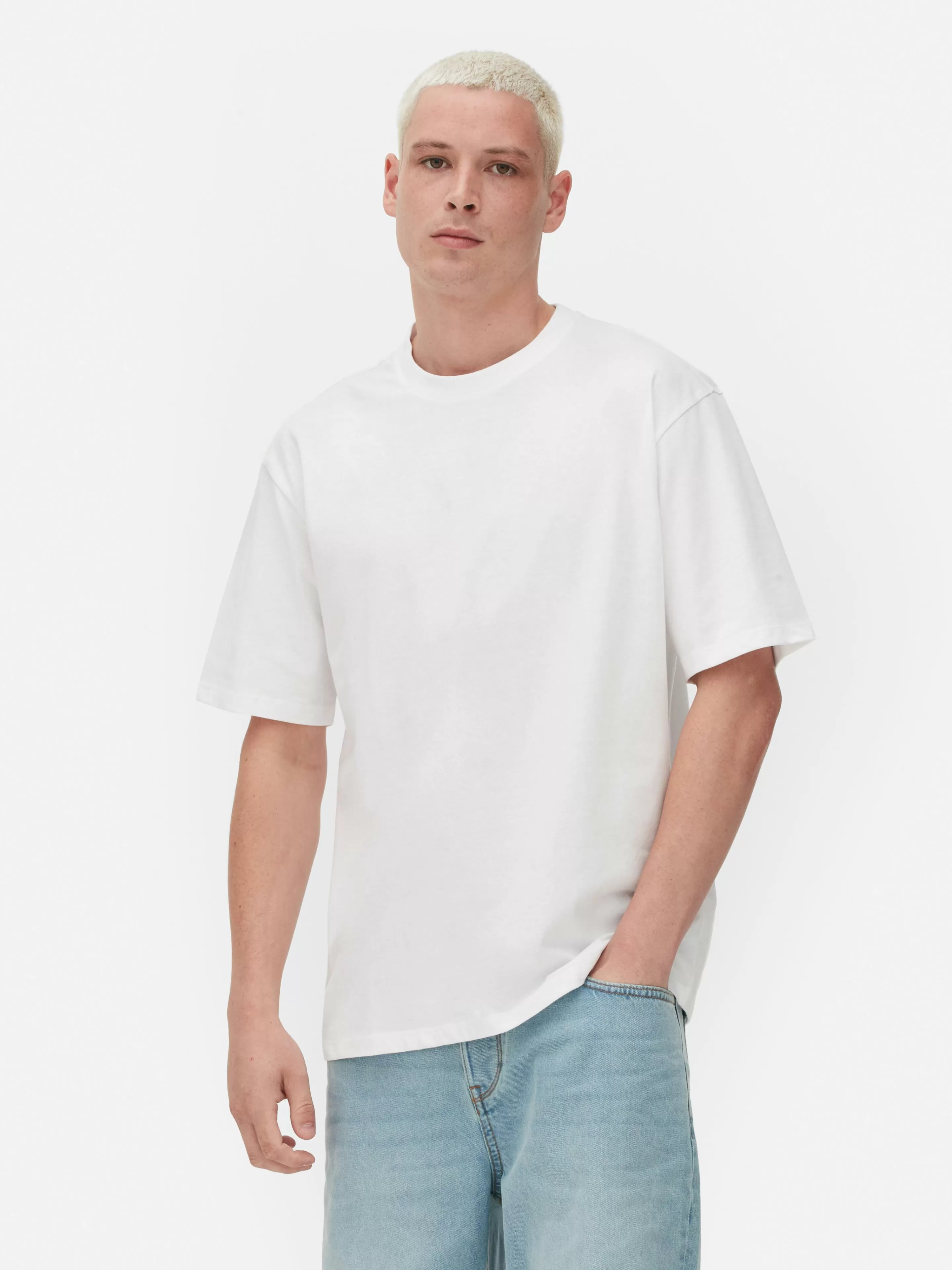 Tops E T-Shirts*Primark T-shirt Algodão Corte Folgado Branco