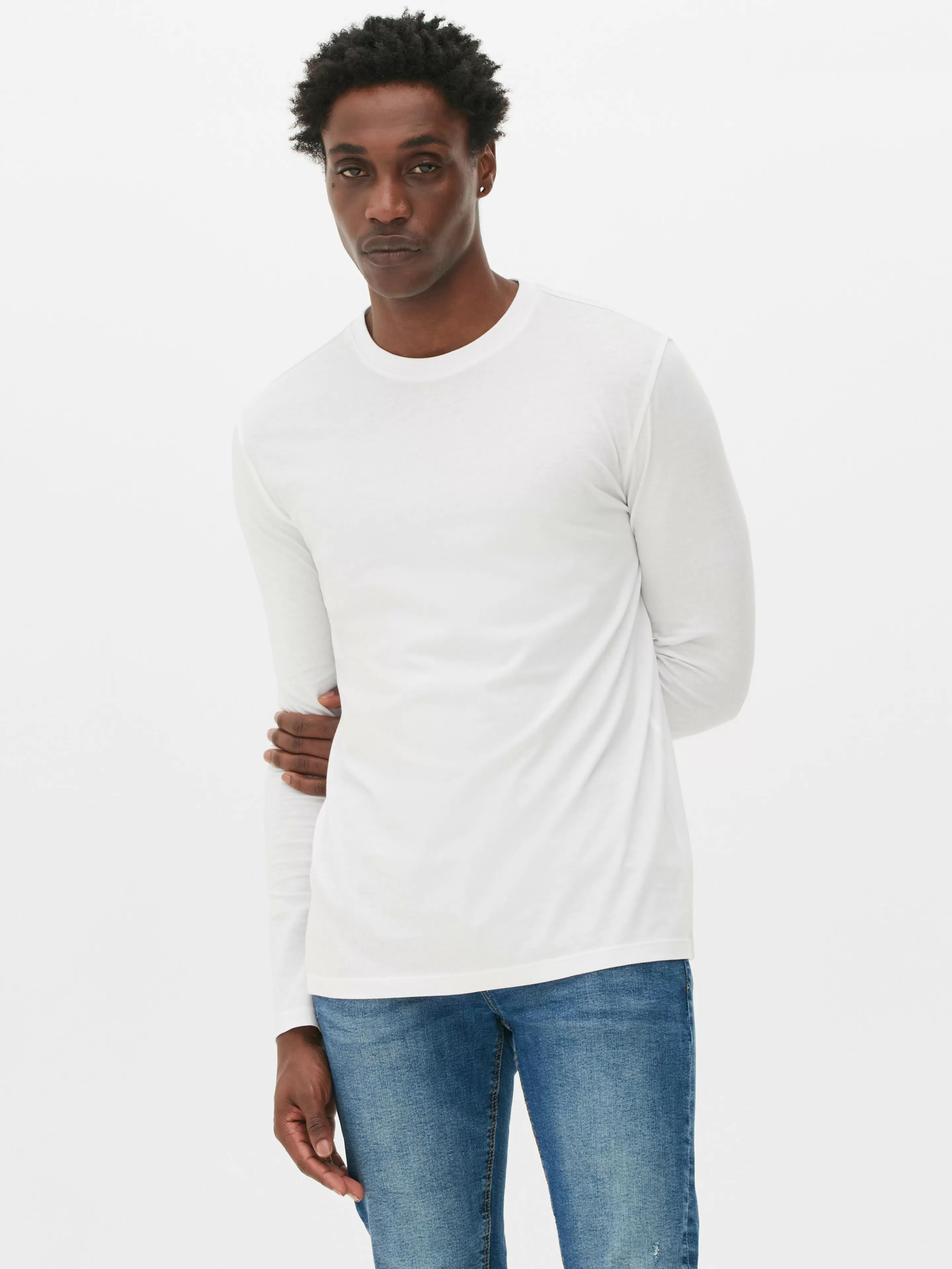 Tops E T-Shirts*Primark T-shirt Algodão Manga Comprida Branco