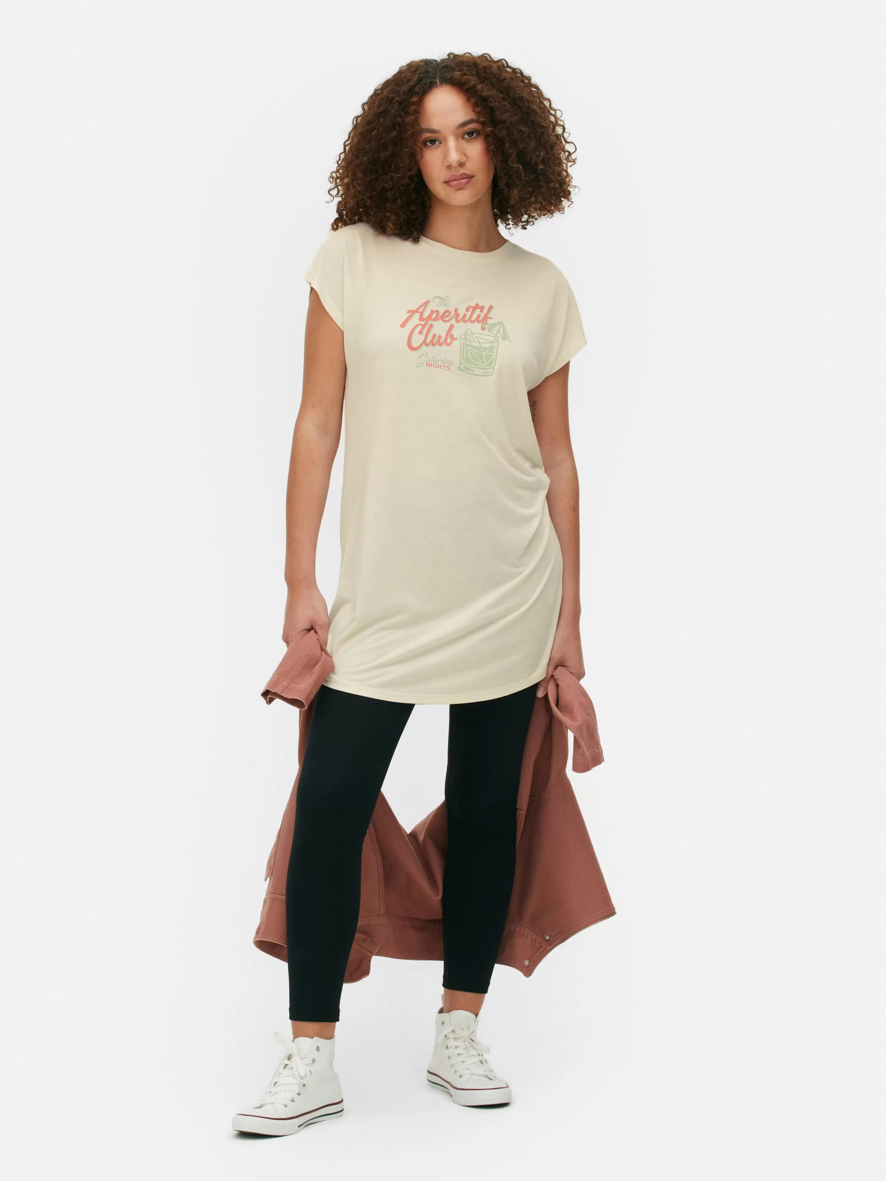 Tops E T-Shirts*Primark T-shirt Comprida Gola Redonda Marfim