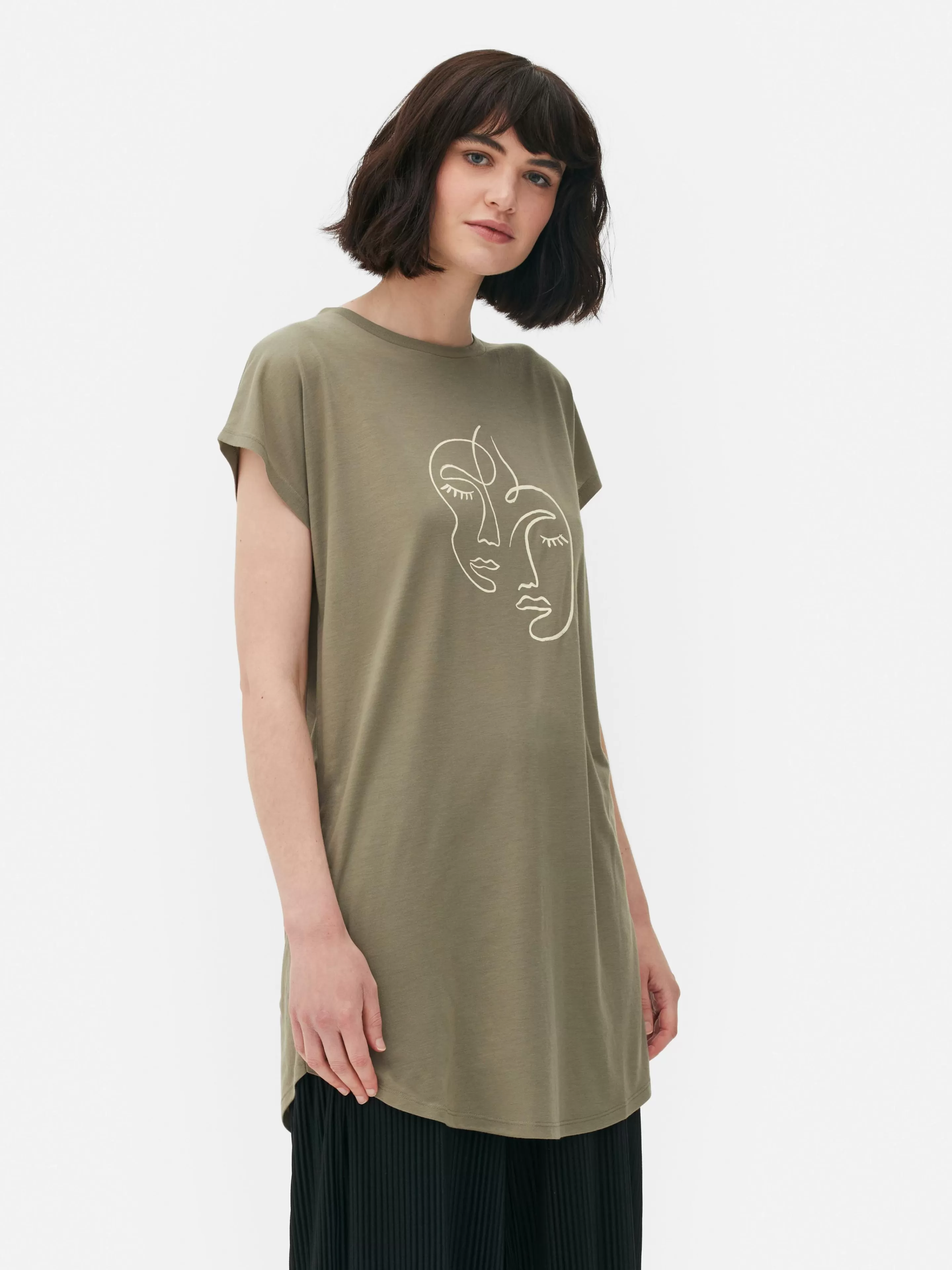 Tops E T-Shirts*Primark T-shirt Comprida Gola Redonda Caqui