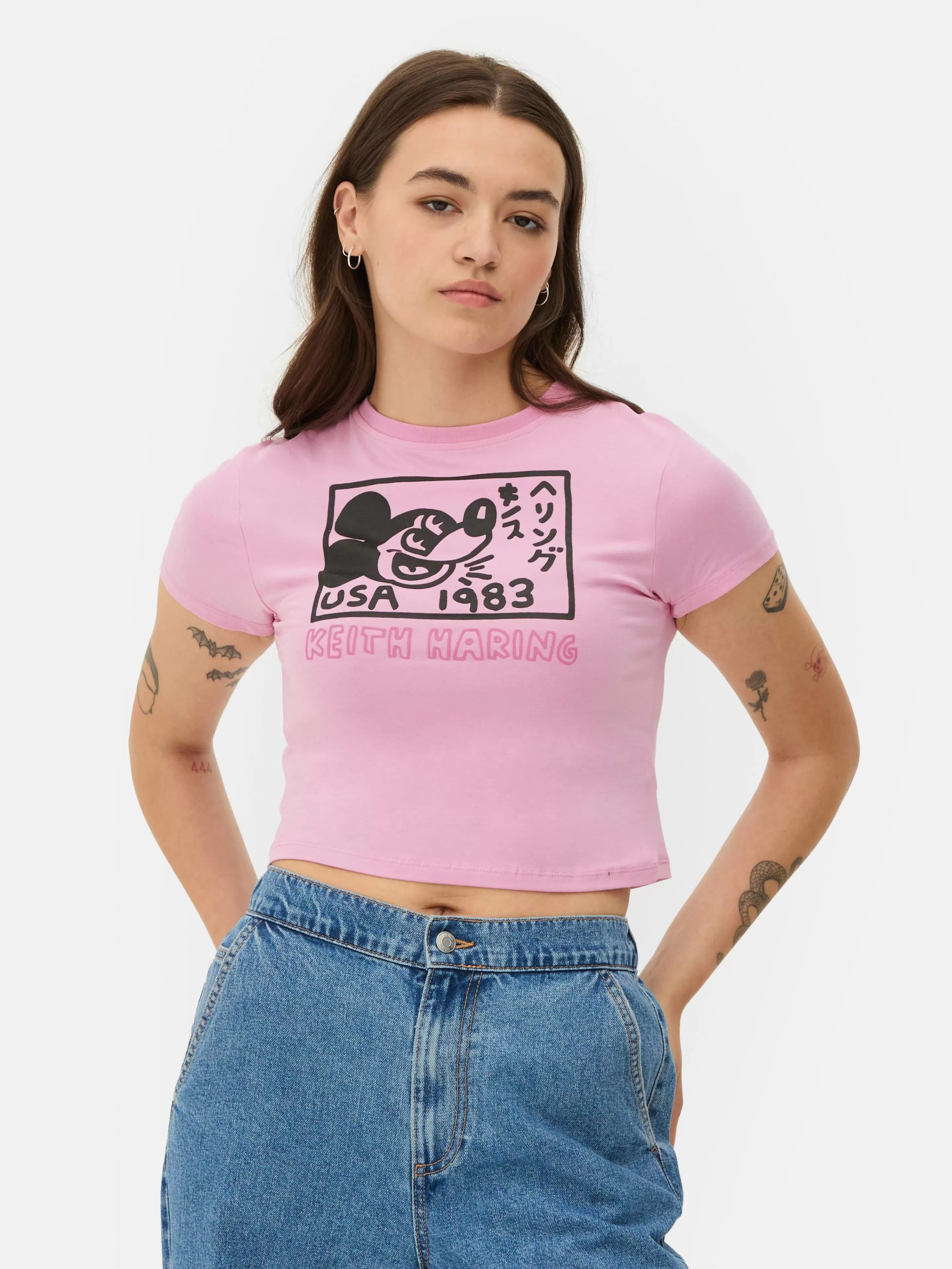 Tops E T-Shirts*Primark T-shirt Curta Disney Mickey Mouse X Keith Haring Cor-de-rosa