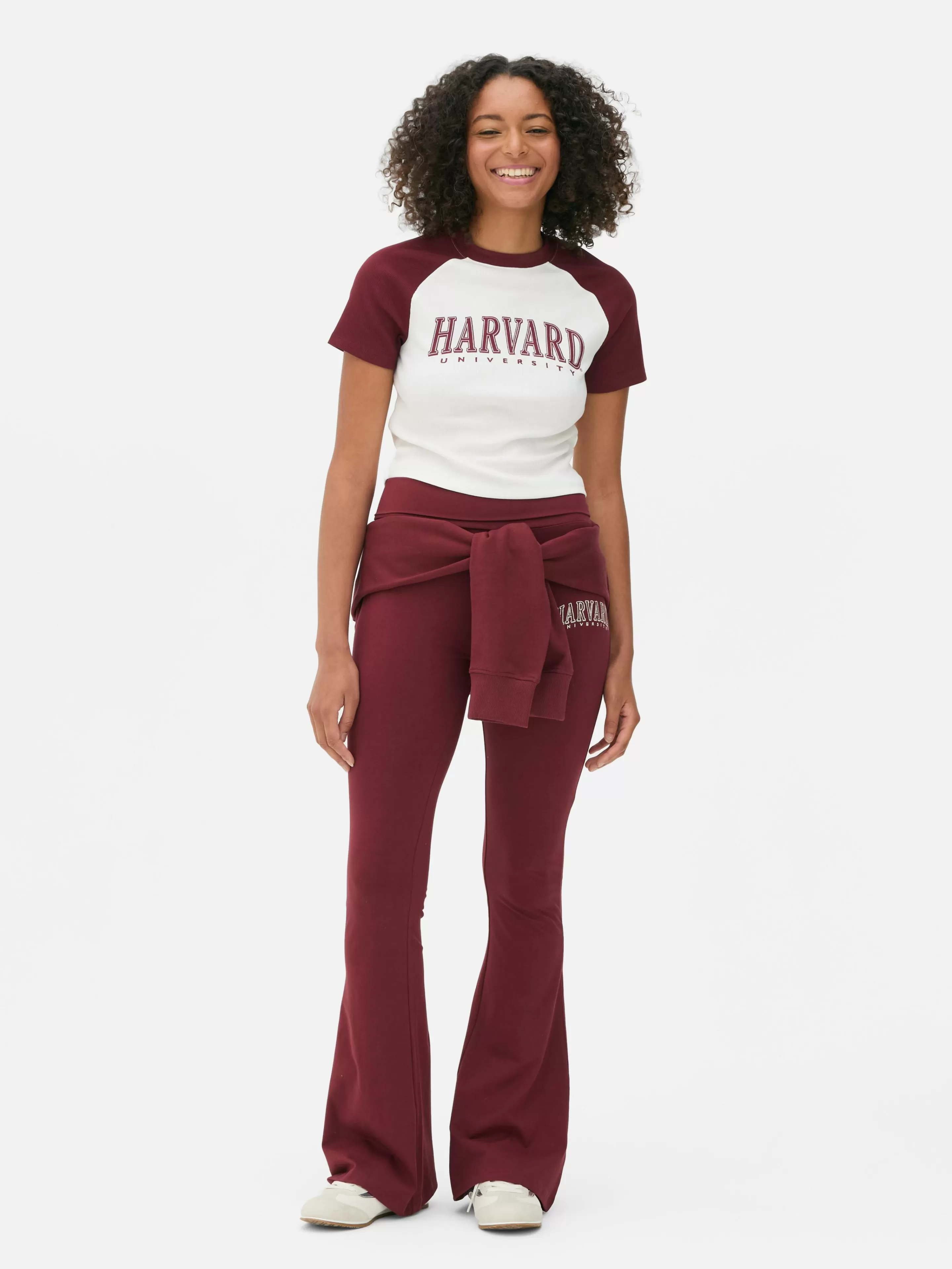 Tops E T-Shirts*Primark T-shirt Curta Raglã Harvard Marfim