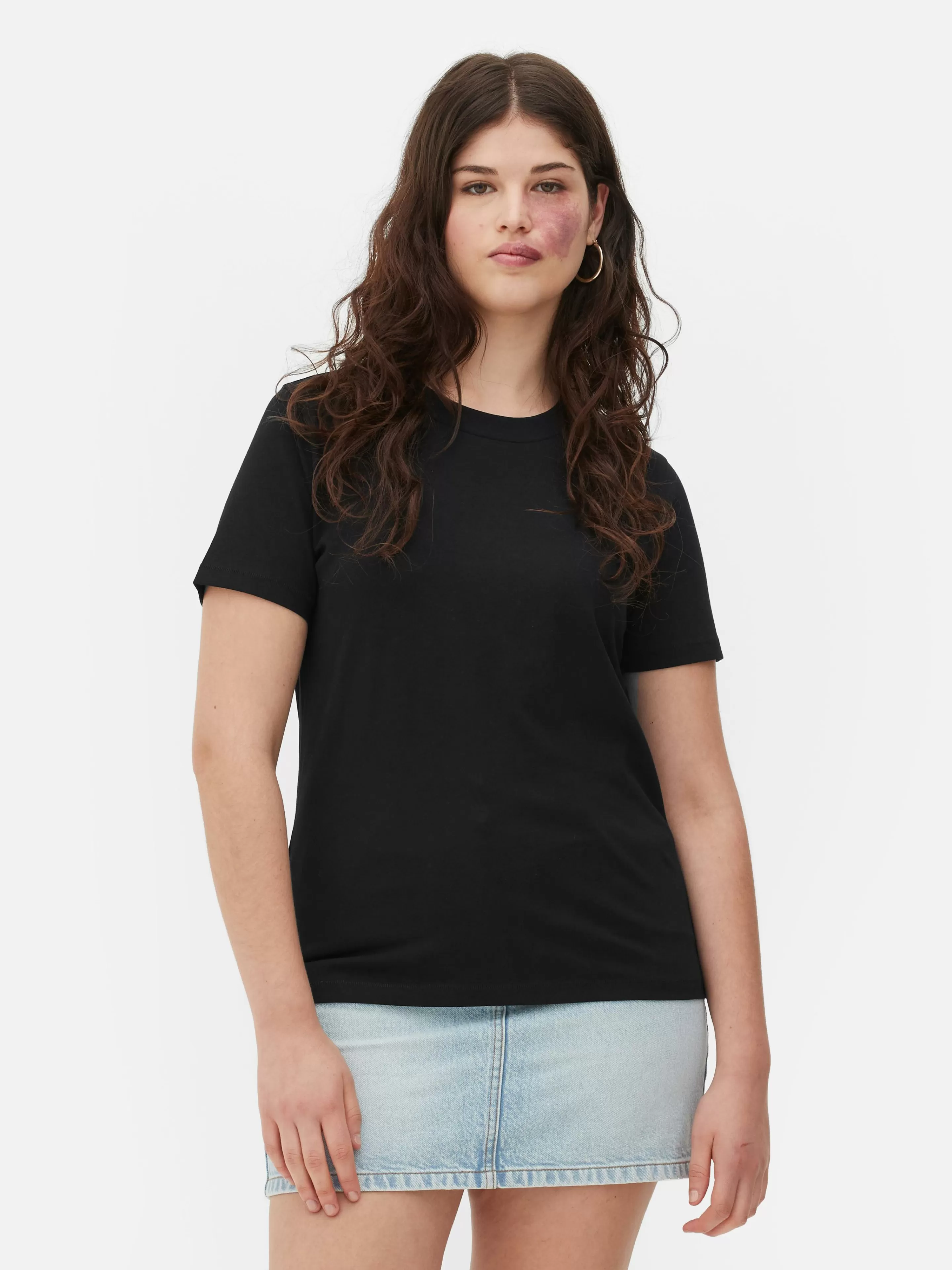 Tops E T-Shirts*Primark T-shirt Decote Redondo Corte Regular Preto