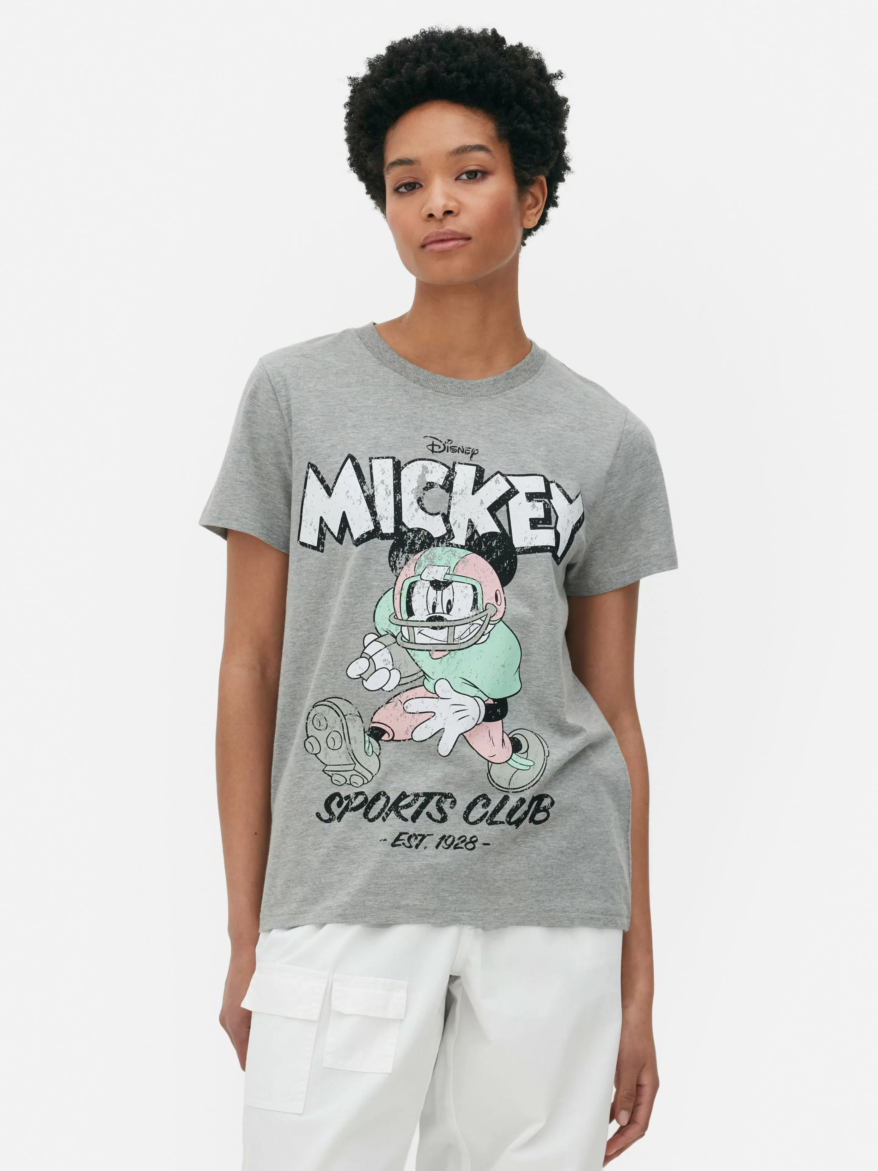 Tops E T-Shirts*Primark T-shirt Disney Mickey Mouse Sports Club Cinzento marmoreado