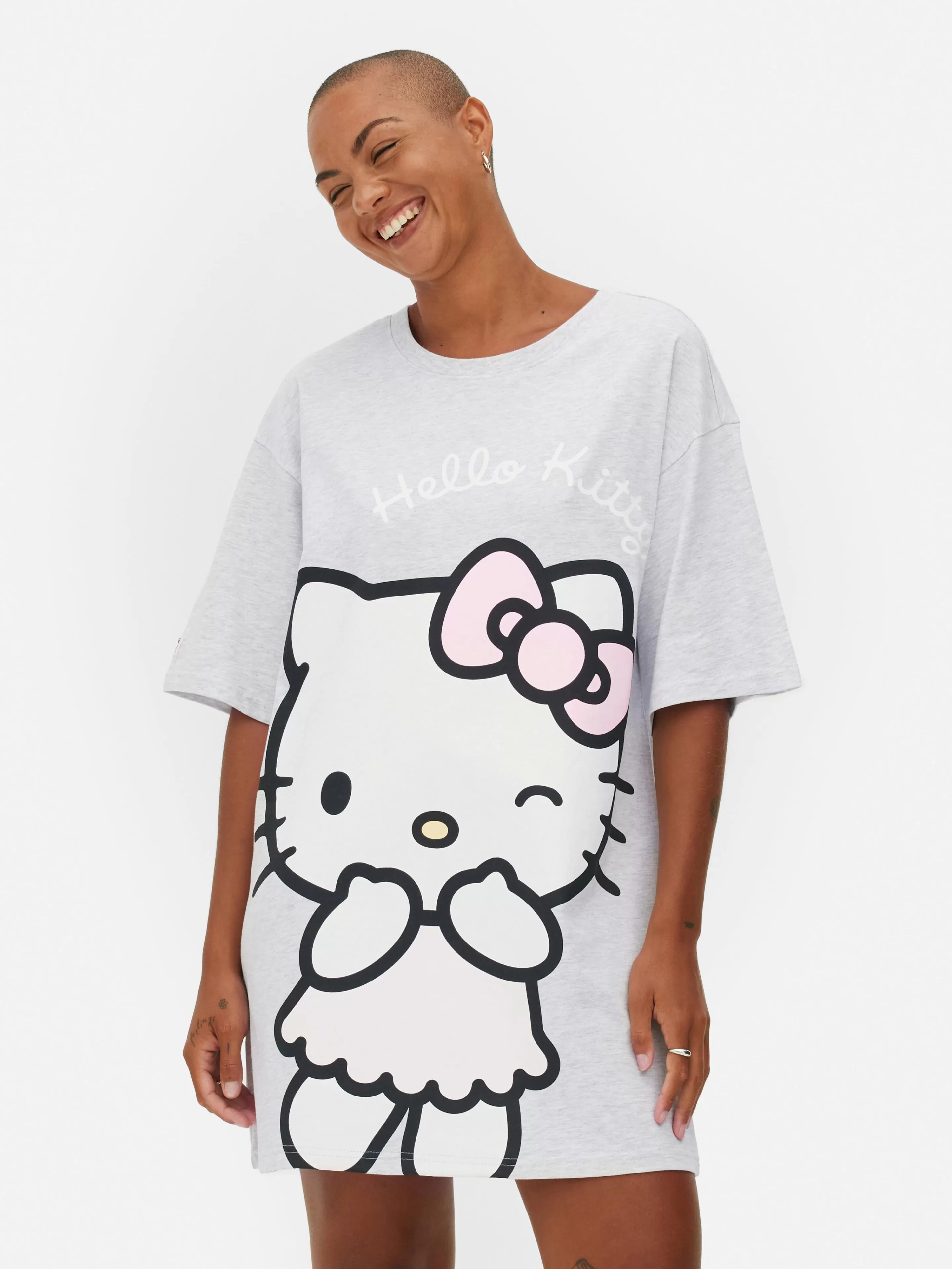 Camisas De Noite E Camisas De Dormir*Primark T-shirt Dormir Larga Hello Kitty Cinzento marmoreado