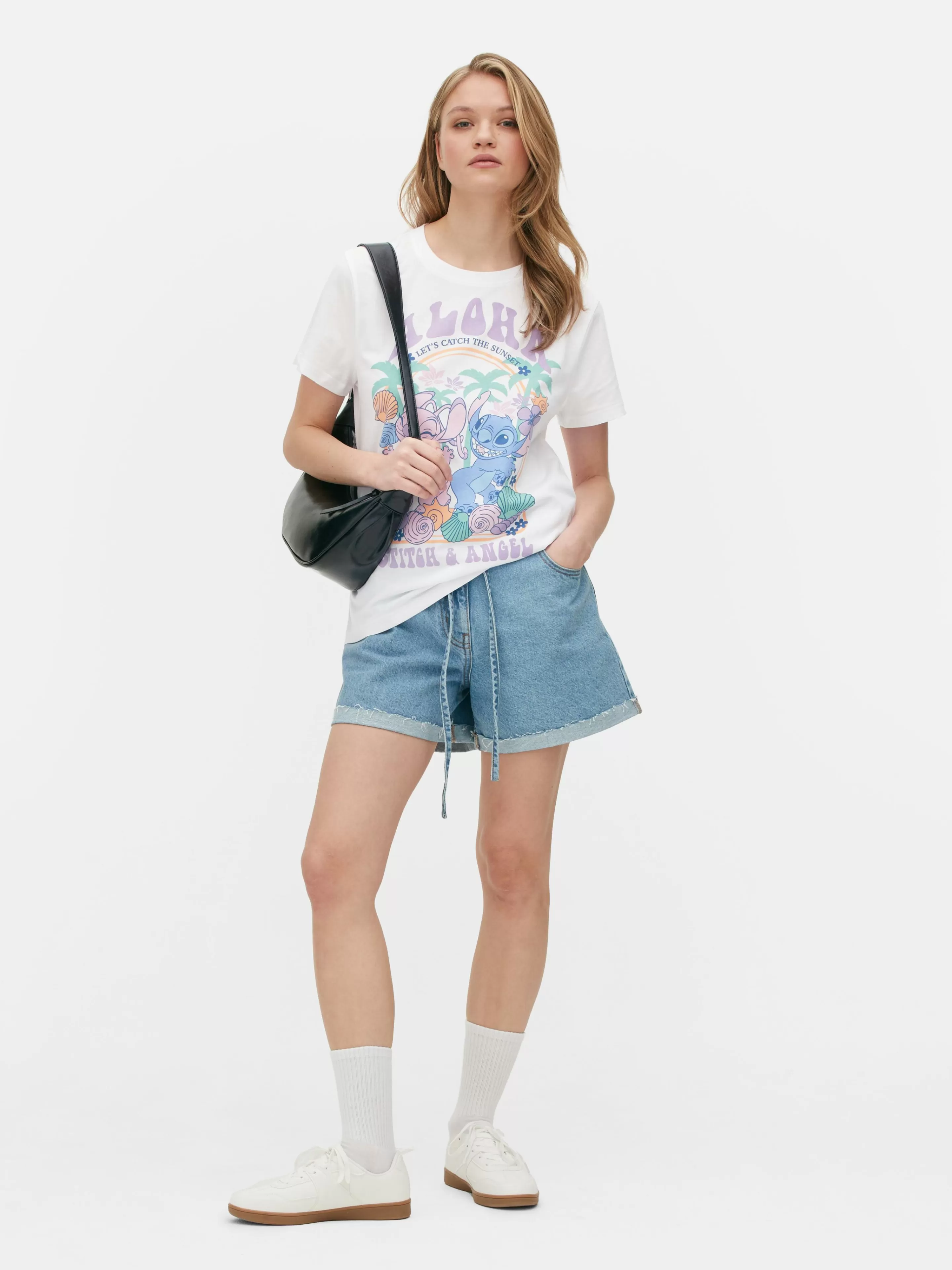 Tops E T-Shirts*Primark T-shirt Estampada Disney Stitch Aloha Branco