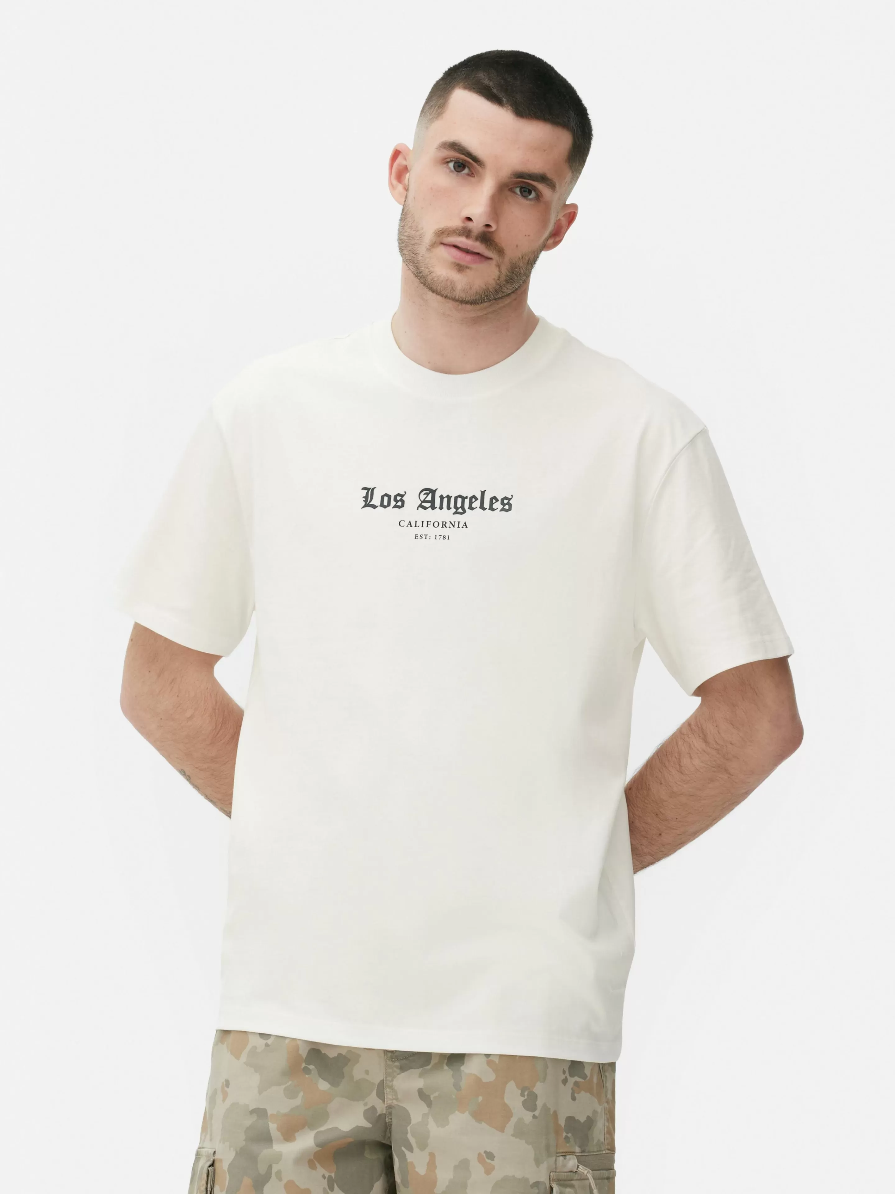 Tops E T-Shirts*Primark T-shirt Estampado Estátua Los Angeles Cru