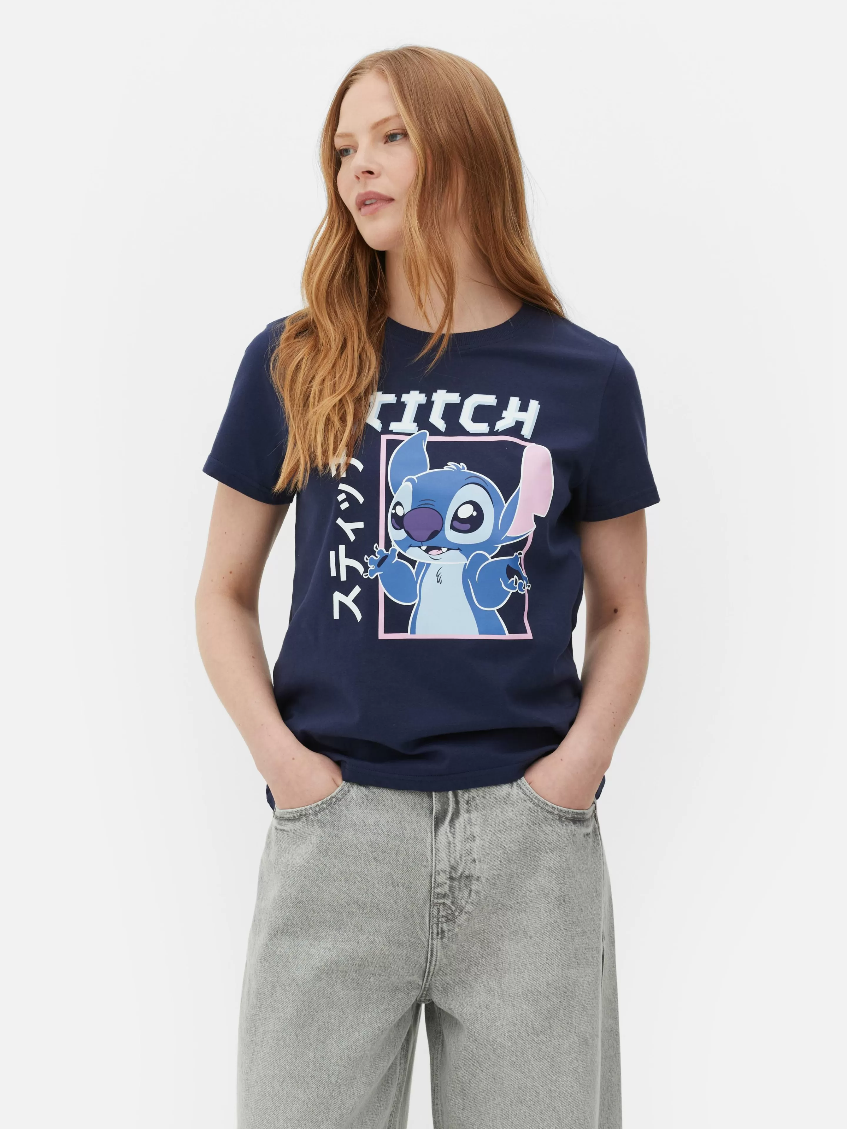 Tops E T-Shirts*Primark T-shirt Estilo Mangá Disney Lilo & Stitch Azul-marinho