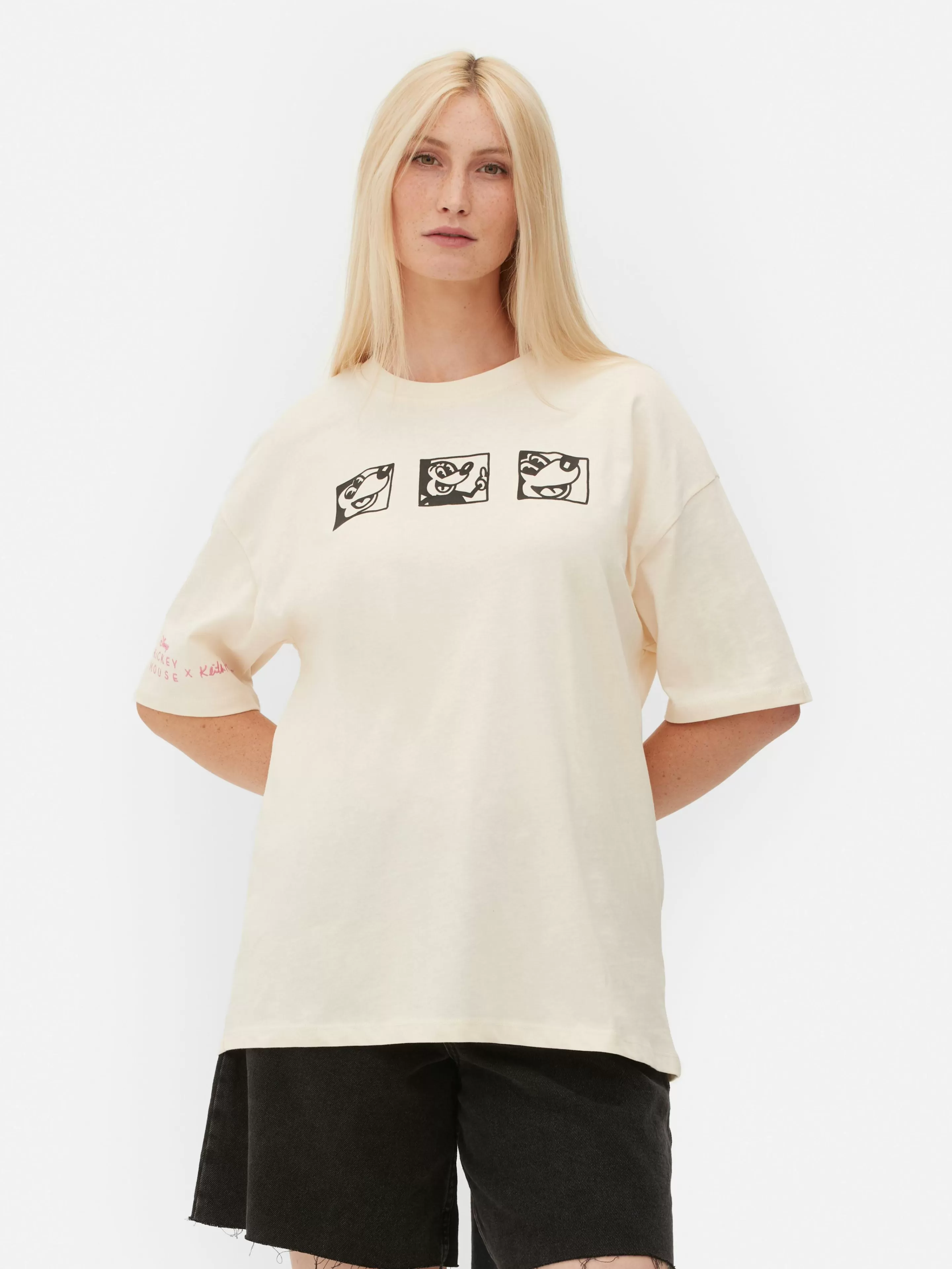 Tops E T-Shirts*Primark T-shirt Grande Disney Mickey Mouse X Keith Haring Branco