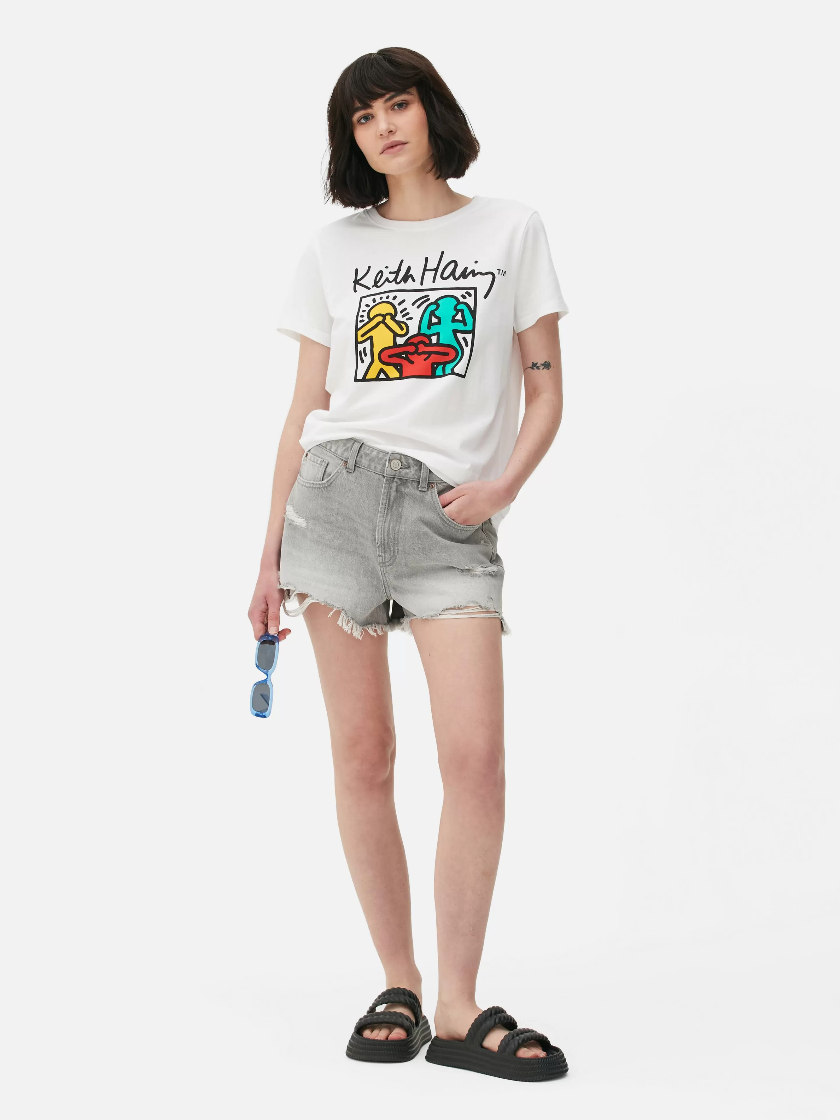 Tops E T-Shirts*Primark T-shirt Gráfica Keith Haring Branco