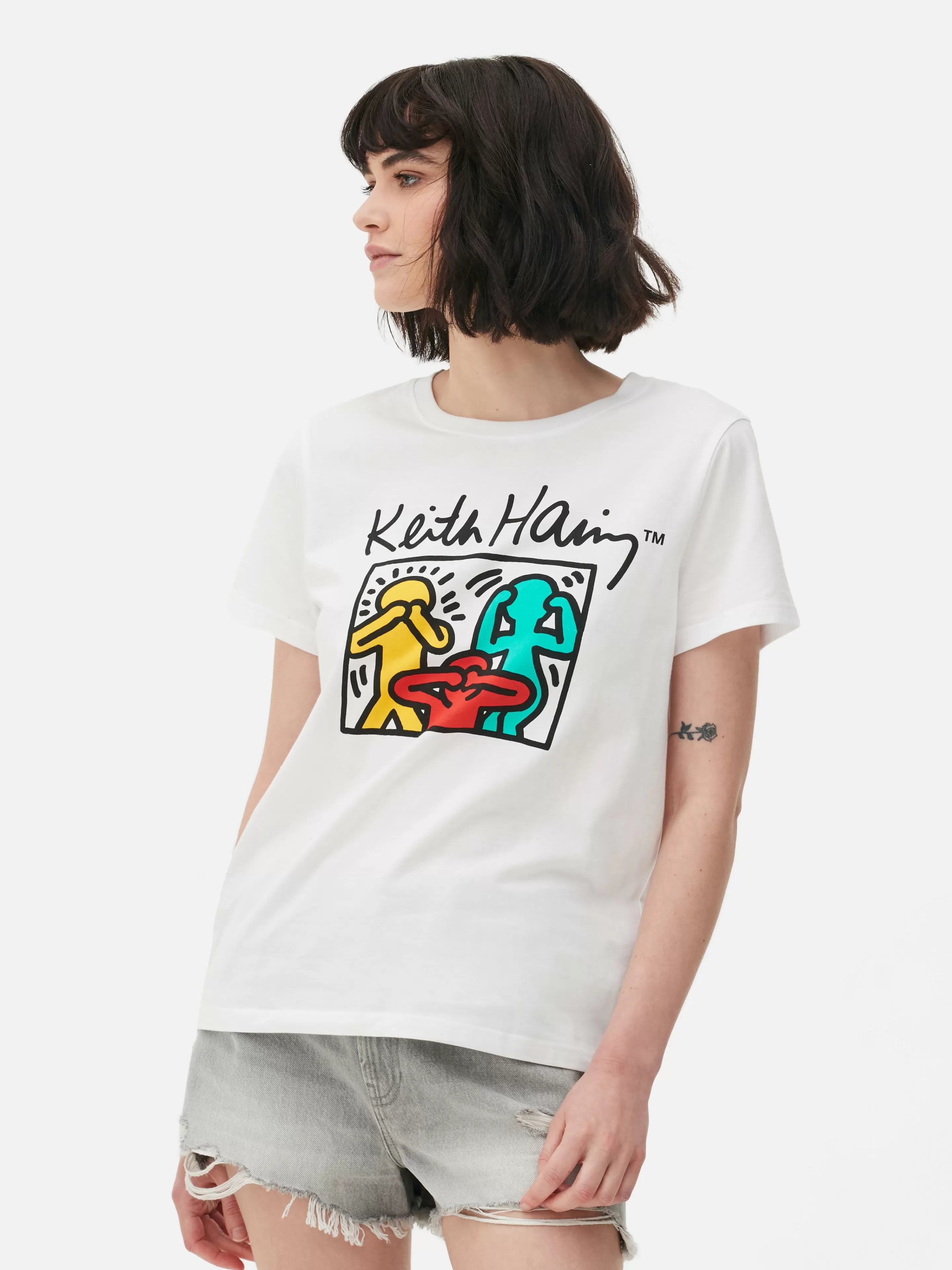 Tops E T-Shirts*Primark T-shirt Gráfica Keith Haring Branco