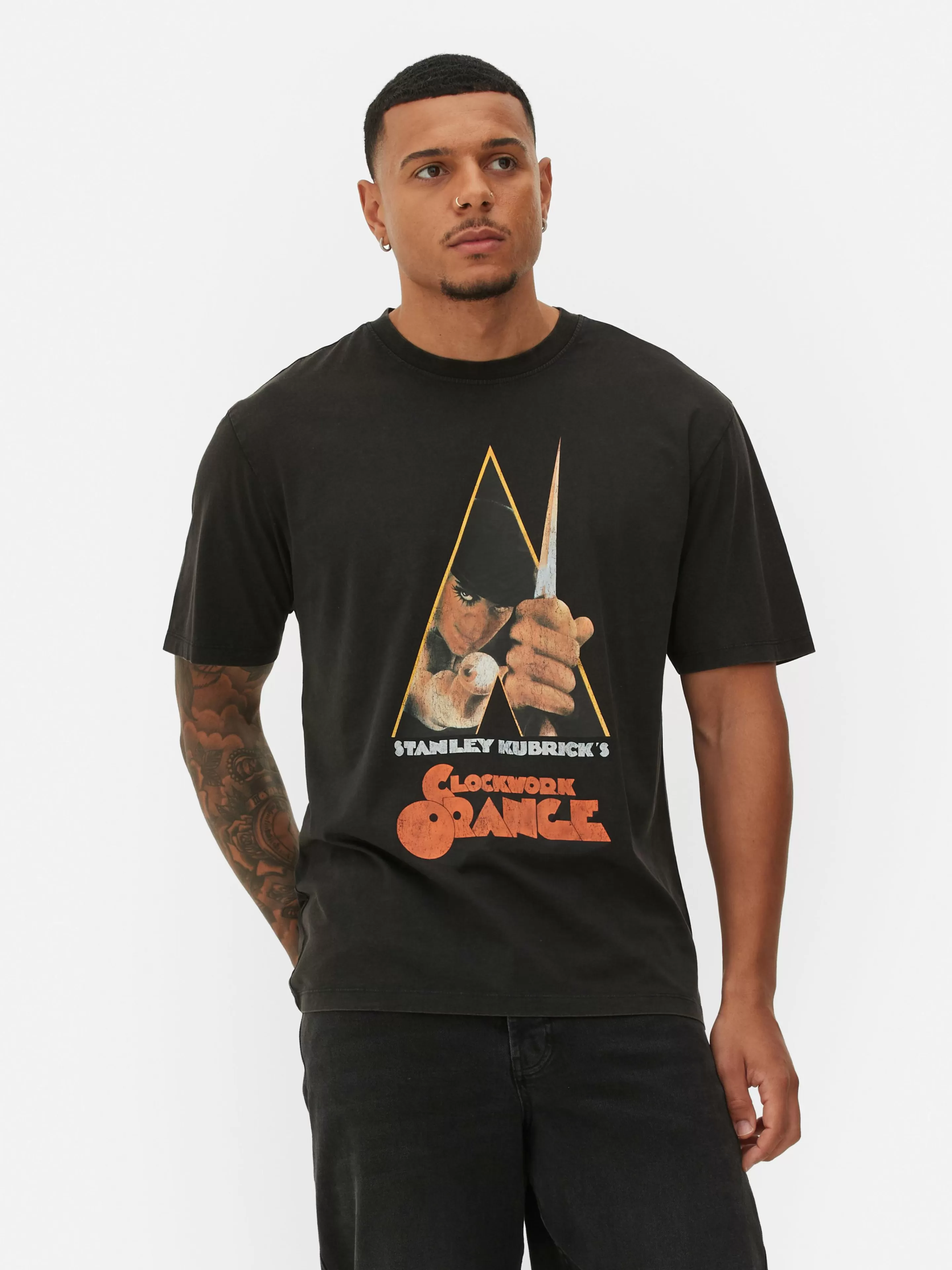 Tops E T-Shirts*Primark T-shirt Gráfica Laranja Mecânica Preto