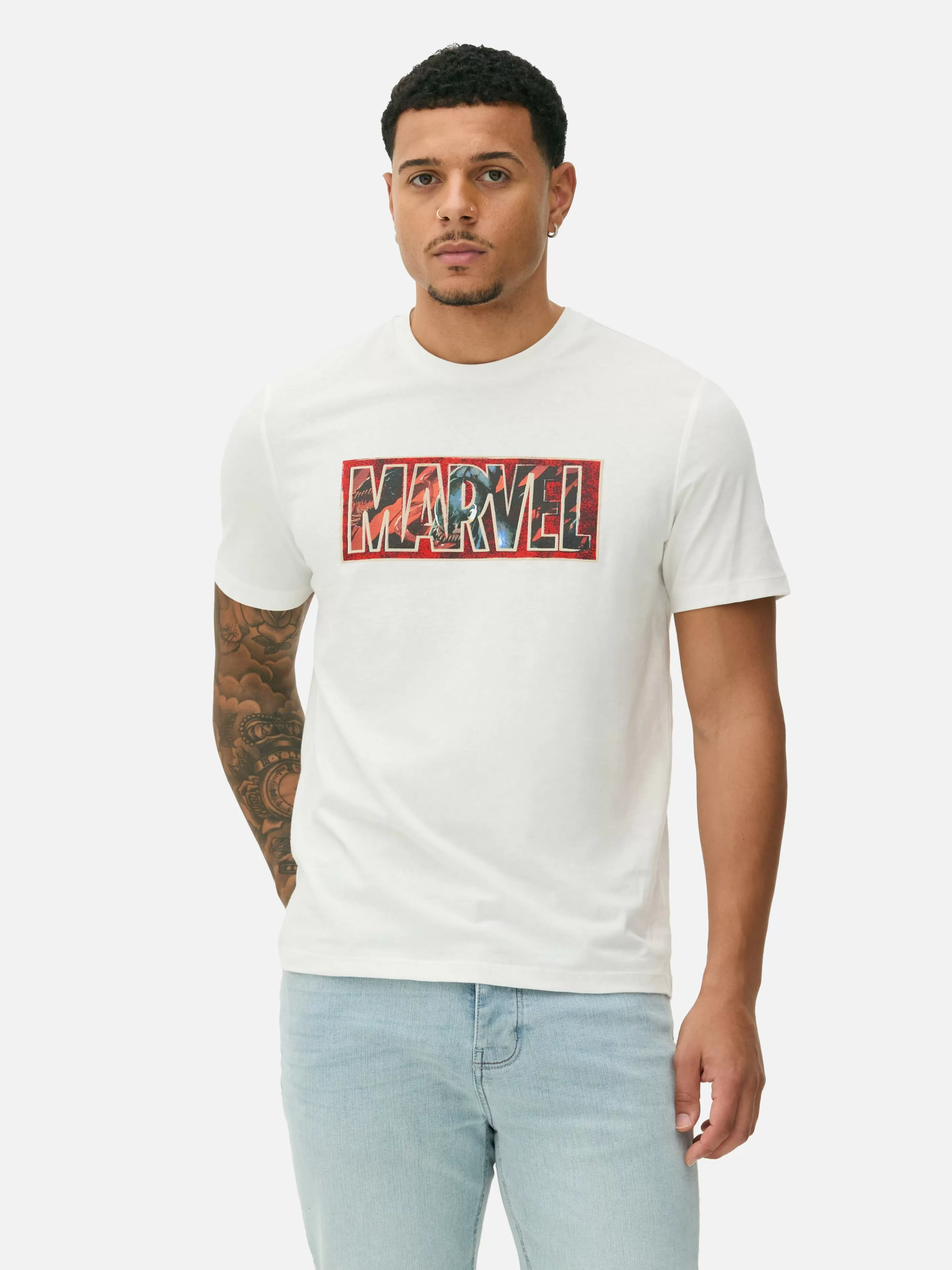 Camisolas E T-Shirts Com Estampado Gráfico | Tops E T-Shirts*Primark T-shirt Gráfica Logótipo MARVEL Cru