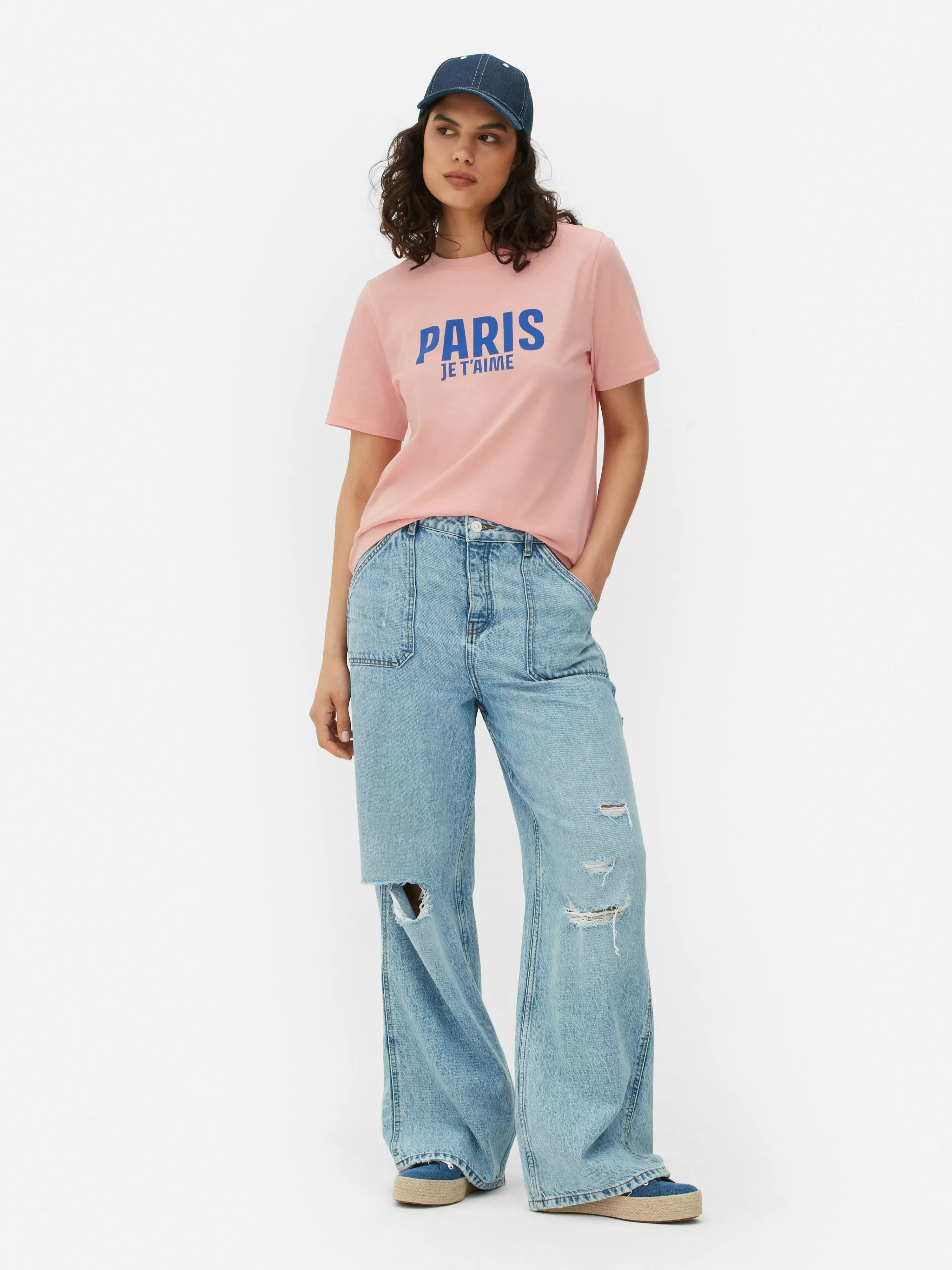 Tops E T-Shirts*Primark T-shirt Gráfica Paris Cor-de-rosa