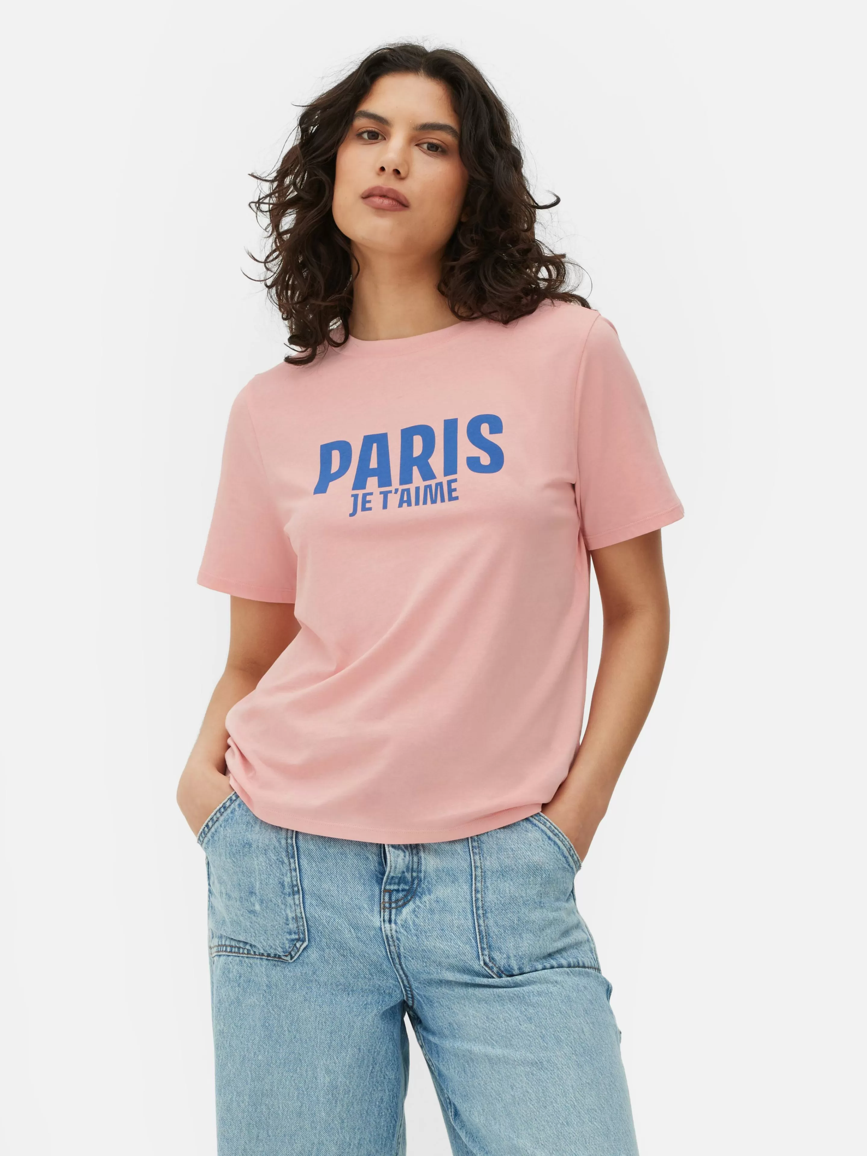 Tops E T-Shirts*Primark T-shirt Gráfica Paris Cor-de-rosa