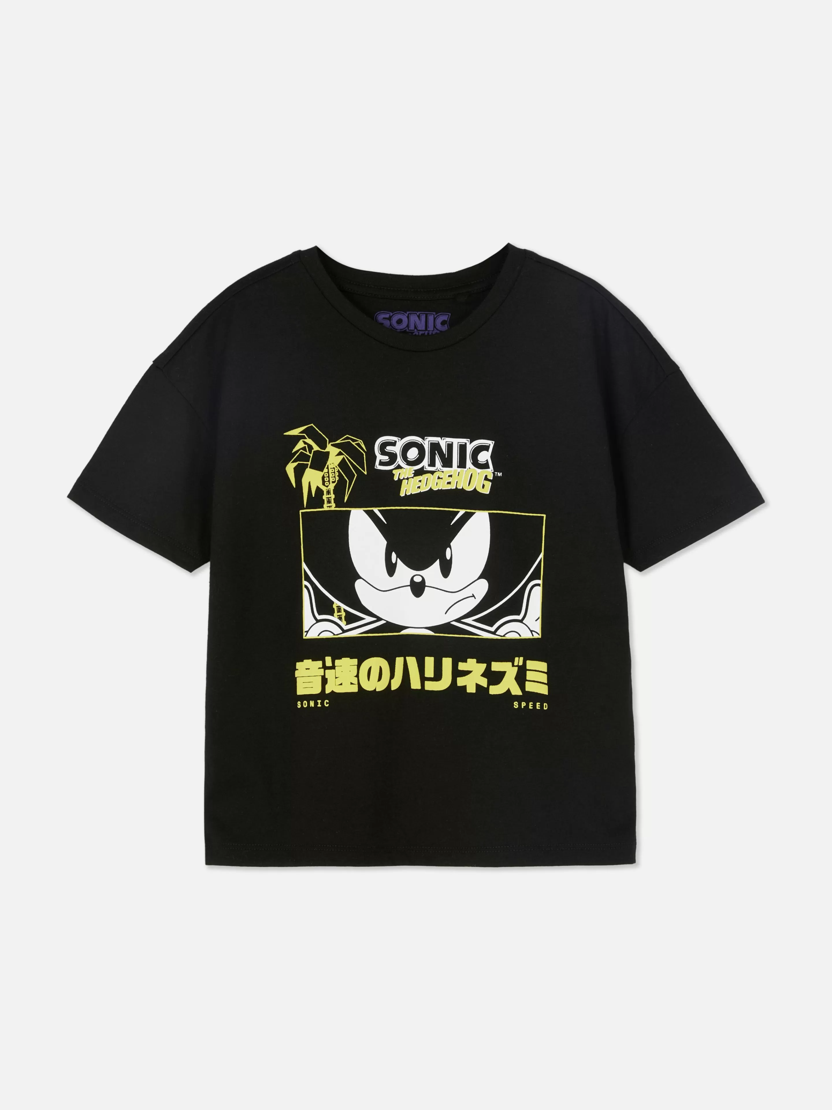 Tops E T-Shirts*Primark T-shirt Gráfica Sonic The Hedgehog Preto