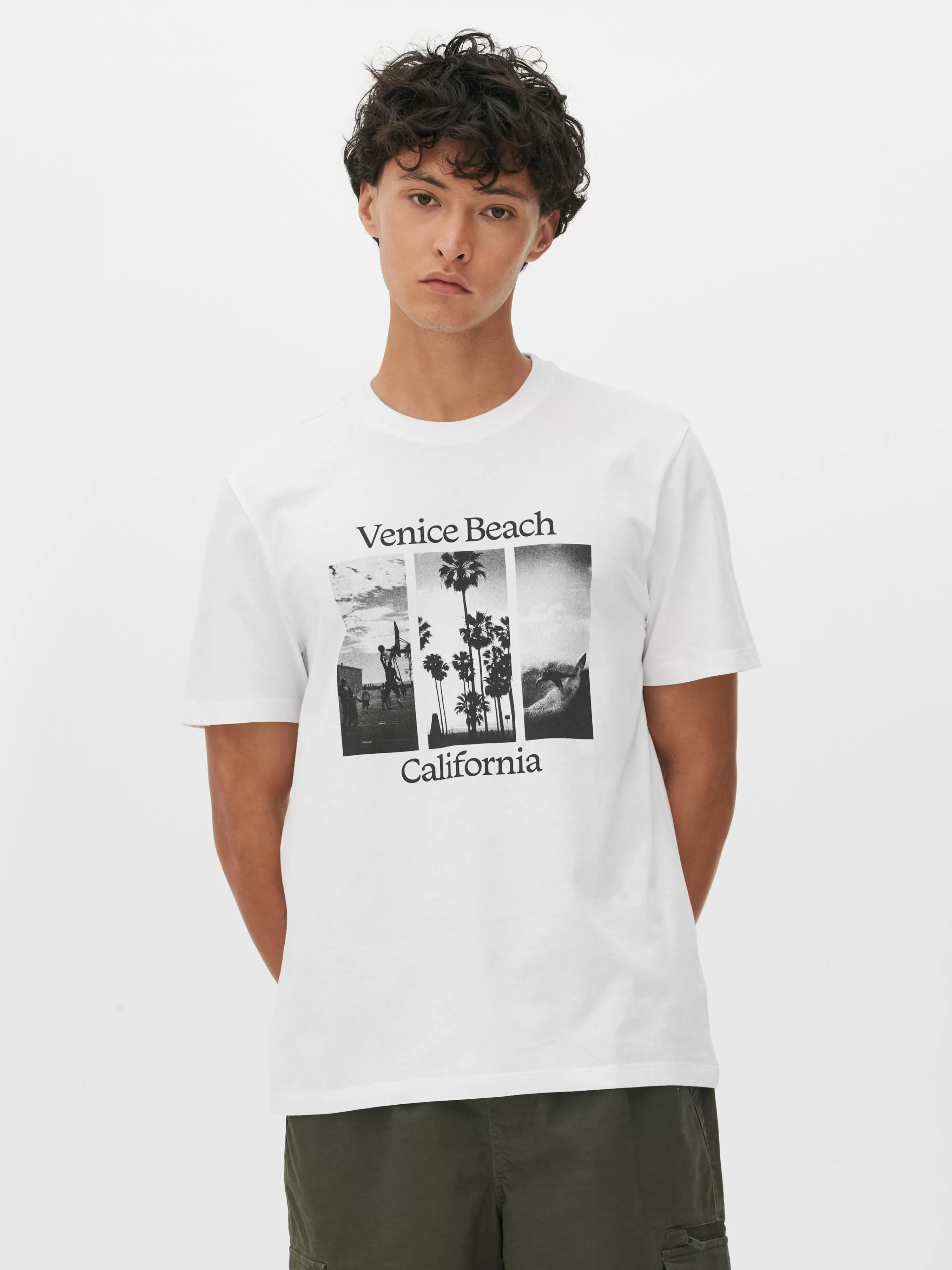 Tops E T-Shirts*Primark T-shirt Gráfica Venice Beach Branco