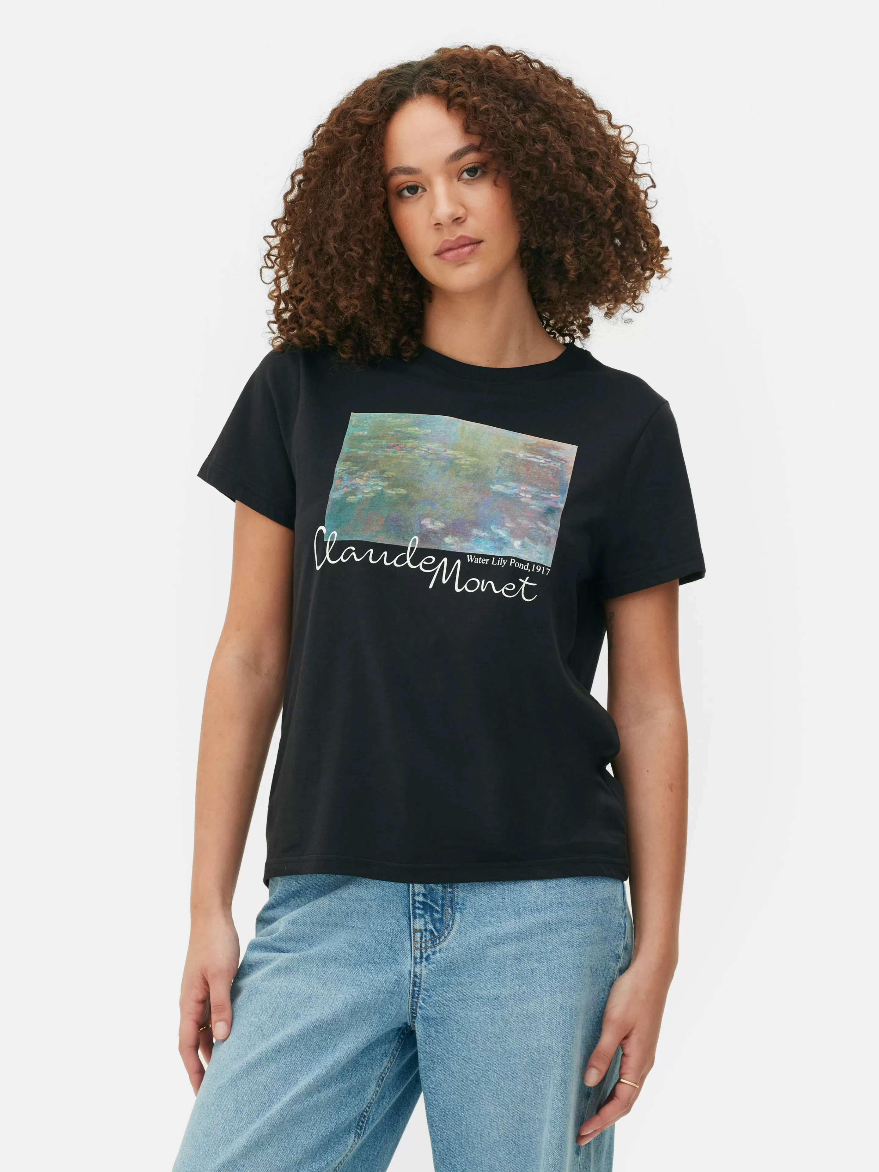 Tops E T-Shirts*Primark T-shirt Manga Curta Claude Monet Preto