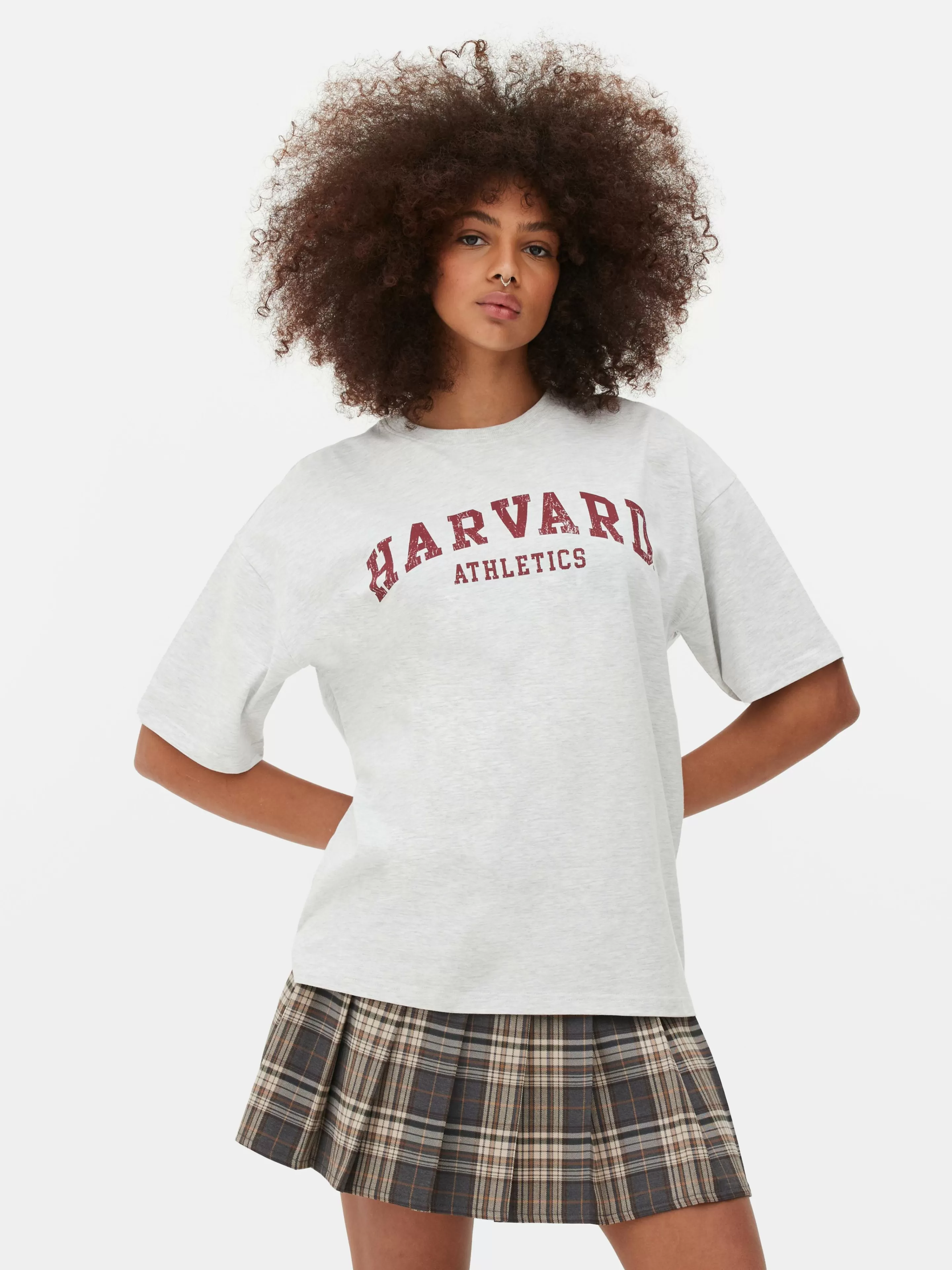 Tops E T-Shirts*Primark T-shirt Manga Curta Harvard Cinzento marmoreado