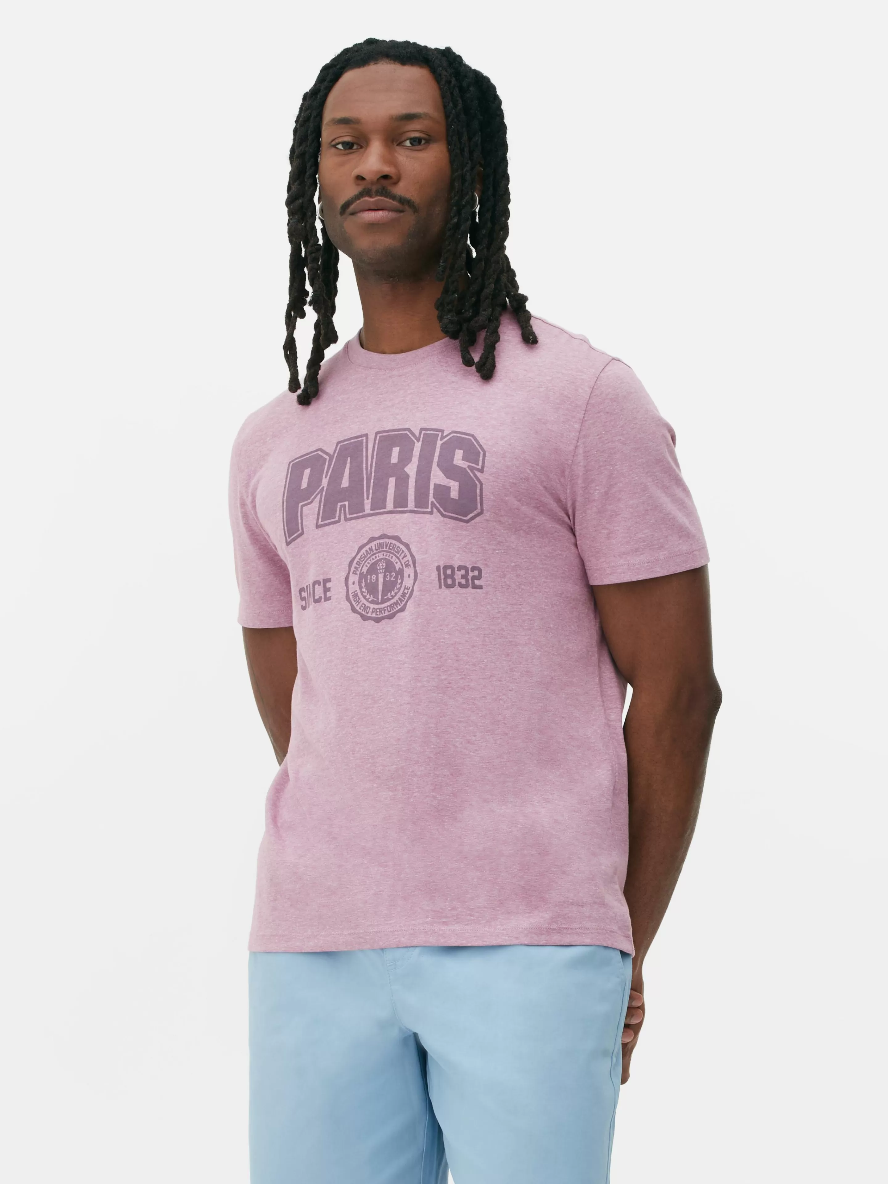 Tops E T-Shirts*Primark T-shirt Manga Curta Universitária Paris Roxo