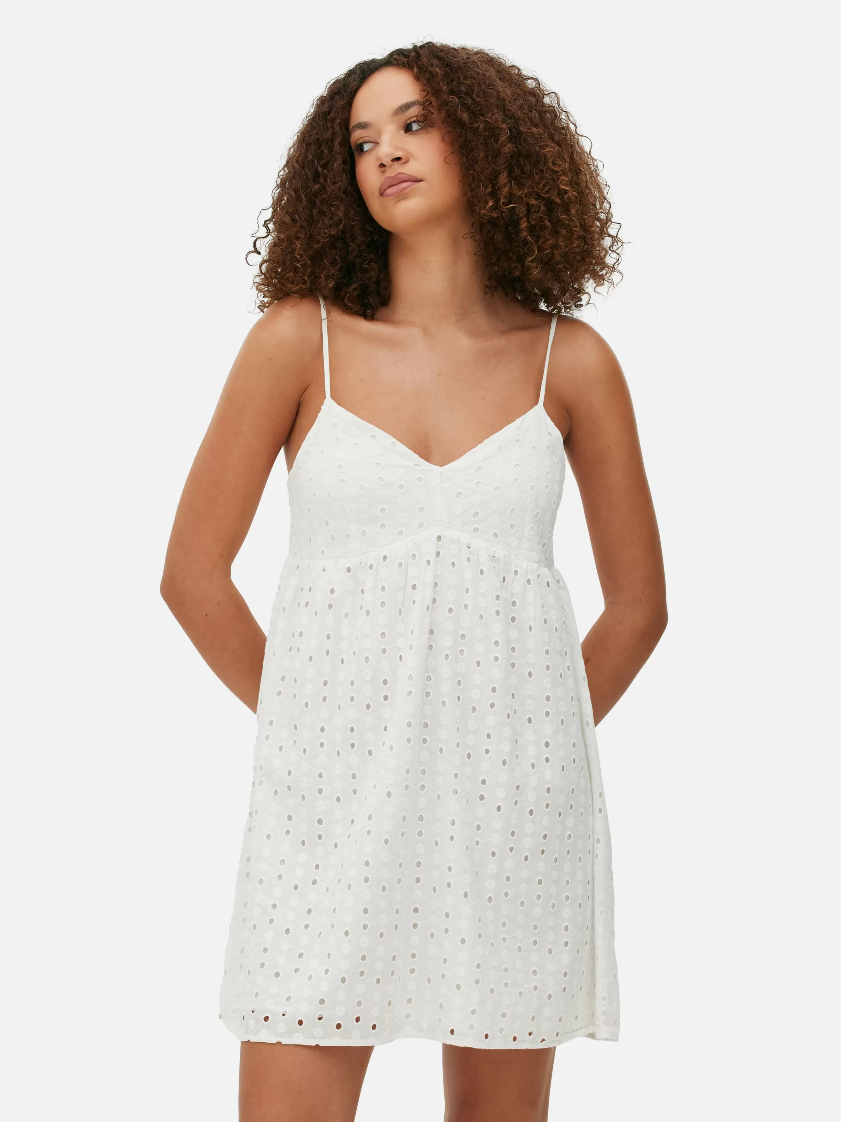 Vestidos*Primark Vestido Mini Alças Bordado Inglês Branco